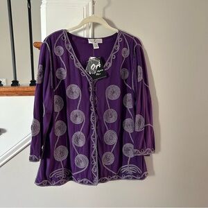 Chic Purple Button Down Shirt with Embroidery